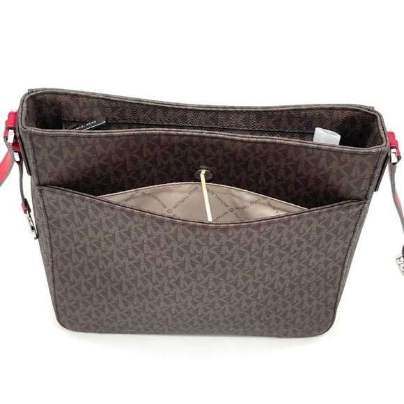 Michael Kors Large Messenger Crossbody Bag Brown/Red (NWT) - Picture 8 of 9